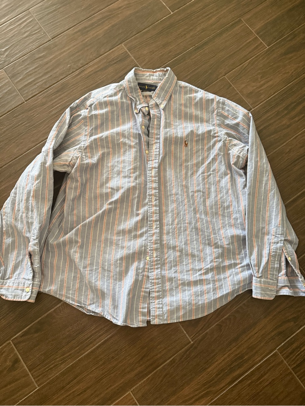 🐸Ralph Lauren Blue, White and Orange Striped Button-Down Shirt